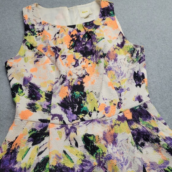 Anthropologie Maeve‎ Neon Floral Pebble Sleeveless Fit & Flare Dress Size 2 - Picture 2 of 8